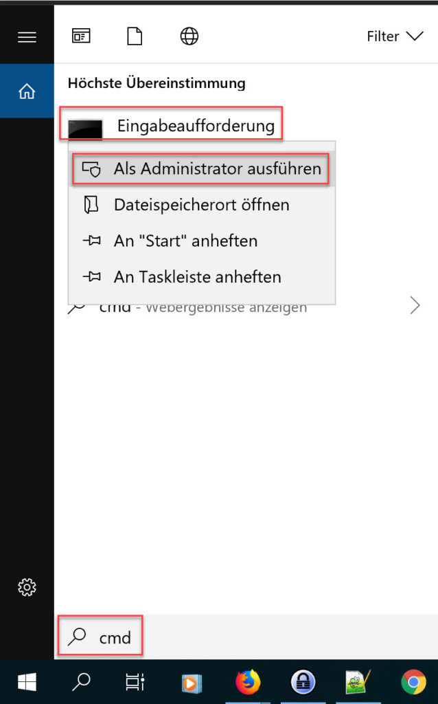 Eingabeaufforderung als Administrator öffnen