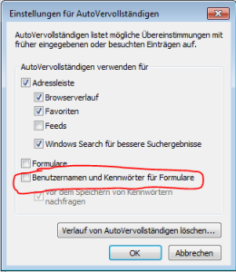 Internet Explorer Kennwort speichern deaktivieren