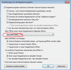 Beliebte Sites in der Registerkarte des Internet Explorer deaktivieren