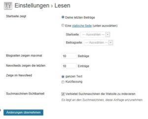 Wordpress Einstellungen Startseite