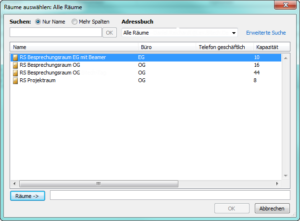 In Outlook 2010 verfügbare Räume bzw. Raumpostfächer
