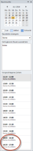 In der Raumsuche wird die Raumliste angezeigt
