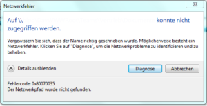 Fehler 0x80070035 - Netzwerkpfad wurde nicht gefunden