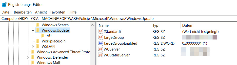 WSUS Einstellungen in der Registry auf einem Windows Client