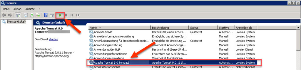 Apache Tomcat Dienst ist nicht gestartet