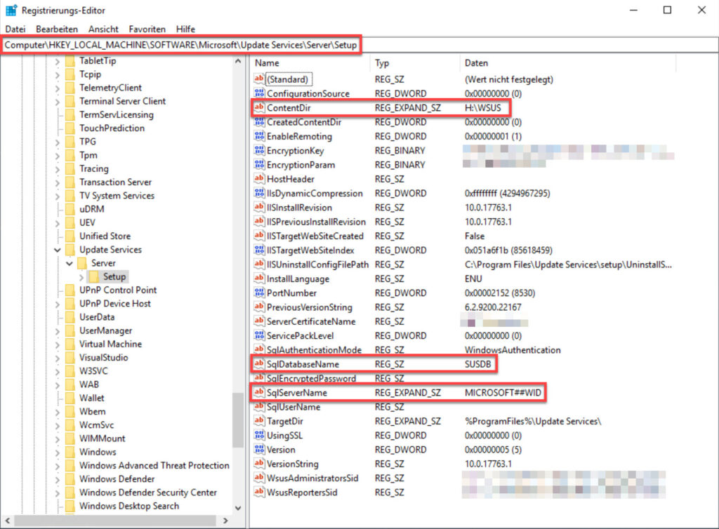 Die WSUS-Konfiguration wird aus der Registry ausgelesen.