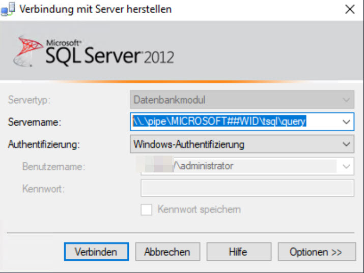 SQL Management Studio - Verbindung zur Windows Internal Database